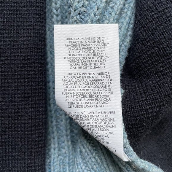 Cabi Turn Back Cardigan Sweater Open Front Medium Academia Navy Tan Chunky Knit - Picture 13 of 16